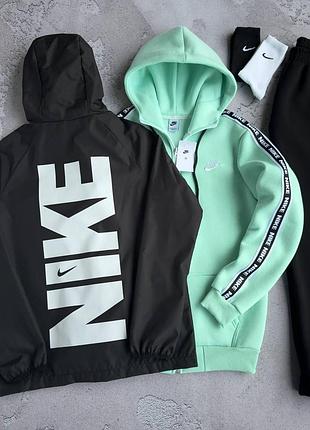 Чоловічий зимовий костюм 3в1 nike м'ятний комплект найк костюм із лампасами вітровка xl (b)