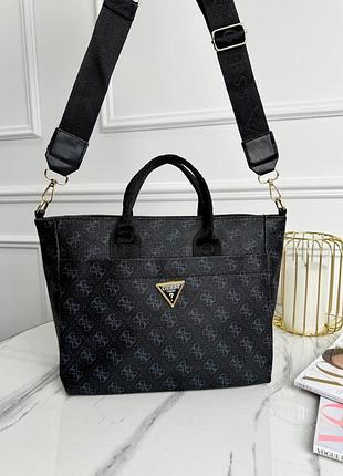 Женская сумка шоппер guess medium черная большая гесс с ручками (b)