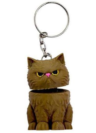 Брелок 3d друк "котик з пружиною" (коричневий), keychain