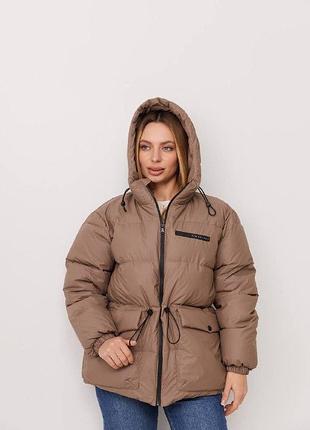Жіноча куртка бежева до -5 °c з капюшоном утеплена весняна осінка l/xl (b)
