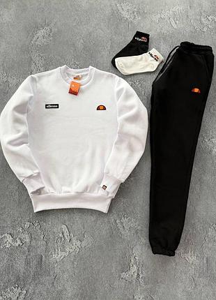 Чоловічий зимовий спортивний костюм ellesse білий із чорним без капюшона аліса світшот + штани + шкарпетки s (b)