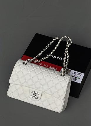 Женская сумка chanel classic double flap bag premium белый серебро есть