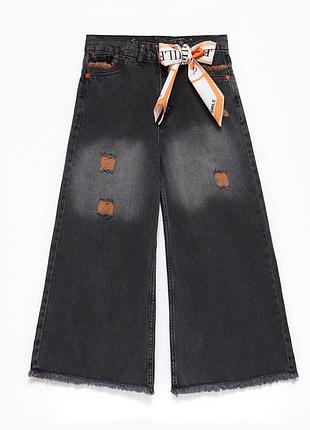 Стильні широкі джинси baggy jeans, палаццо графітового кольору з ефектом вицвітання, градієнтом, та декоративними елементами 146