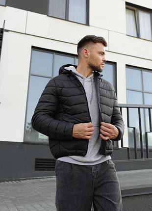 Мужская куртка весенняя осенняя демисезонная до 0*с черная с капюшоном водонепроницаемая