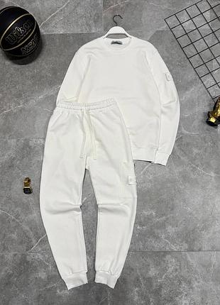 Мужской спортивный костюм stone island белый весенний комплект стон айленд свитшот + штаны с патчем m (bon)