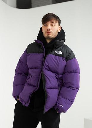 Мужская зимняя куртка the north face оверсайз фиолетовая до -25*с с потайным капюшоном пуховик зе норд фейс m