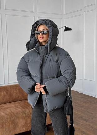 Женская зимняя куртка оверсайз серая до -25*с blaid с капюшоном l/xl (b)