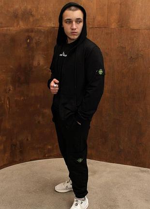 Чоловічий спортивний костюм stone island толстовка + штани чорний з капюшоном на блискавці стон айленд xxl (b)