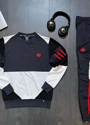 Мужской спортивный костюм adidas свитшот + штаны черный с белым адидас без капюшона весенний осенний xl (b)