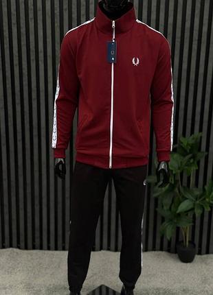 Мужской костюм fred perry кофта штаны носки с лампасами бордовый комплект фред перри весенний xxl (b)