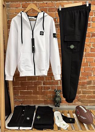 Мужской спортивный костюм stone island черно-белый на молнии с капюшоном стон айленд 3xl (bon)