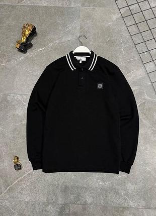 Мужской свитер черный stone island с воротником весенний осенний кофта без капюшона стон айленд xxl (bon)