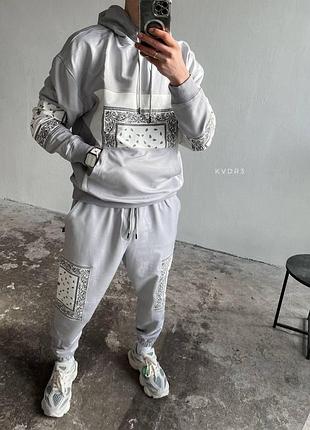 Мужской спортивный костюм серый с принтом бандана комплект худи + штаны весенний осенний m (bon)