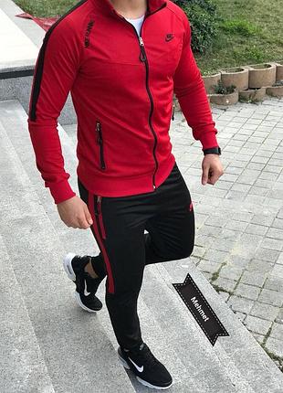 Мужской спортивный костюм nike кофта на змейке + штаны красный найк без капюшона весенний осенний m (b)