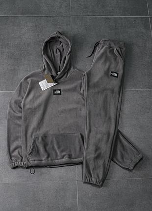 Мужской зимний спортивный костюм the north face флисовый серый комплект зе норт фейс плюшевый (b)