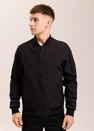 Чоловічий бомбер soft shell чорний вітровка без капюшона софт шелл m (b)