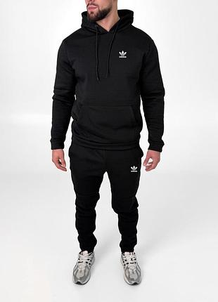 Мужской зимний спортивный костюм adidas черный комплект худи и штаны адидас (b)