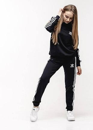 Женский спортивный костюм adidas черный без капюшона весенний осенний комплект адидас кофта и штаны l (bon)