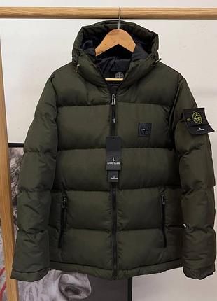 Чоловіча зимова куртка stone island хакі до -25*с тепла пуховик стон айленд із капюшоном xxl (bon)