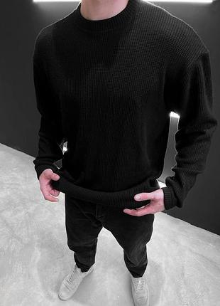 Мужской зимний свитер оверсайз черный лонгслив теплый вязаный l (b)