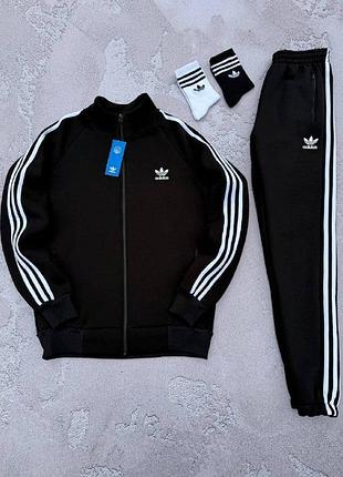 Мужской зимний спортивный костюм adidas черный без капюшона на молнии комплект адидас на флисе xl (b)