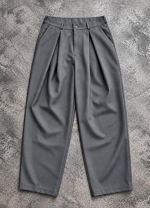 Брюки широкие с складками в стиле wide-leg классические графит