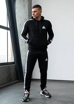 Мужской спортивный костюм kappa черный с лампасами каппа весенний осенний xl (b)