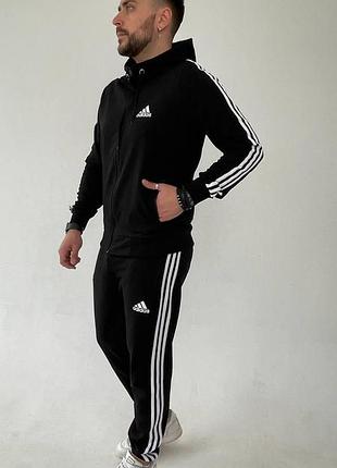 Мужской спортивный костюм adidas кофта на змейке с капюшоном + штаны черный адидас весенний l (bon)
