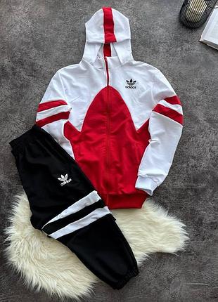 Мужской спортивный костюм adidas красный с черным олимпийка + штаны адидас весенний осенний l (b)