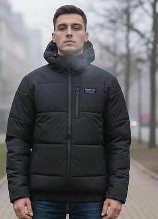 Мужская зимняя куртка patagonia черная короткая пуховик патагония с капюшоном теплый (b)
