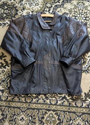 Вінтажна шкіряна куртка leather fashion k&k натуральна шкіра oversize 44/2xl-3xl