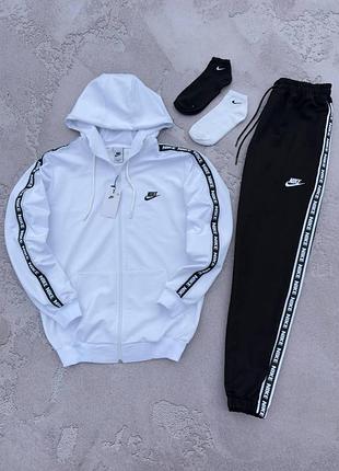 Мужской спортивный костюм nike черный с лампасами найк кофта на змейке + штаны весенний осенний l (b)