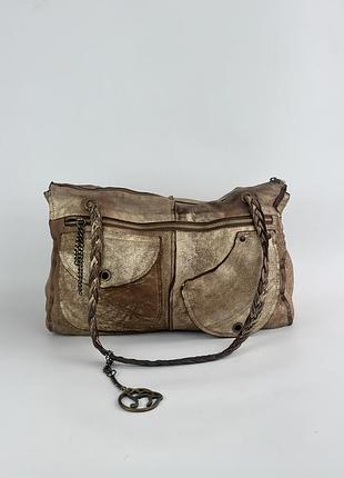 Сумка шкіряна rare braccialini leather boho chic bag metallic finish woven straps unique charm