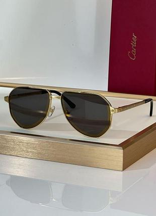 Мужские солнцезащитные очки cartier santos золотая оправа