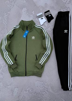 Мужской зимний спортивный костюм adidas хаки на молнии комплект адидас на флисе xxl (b)