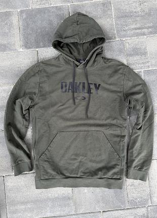 Темно-зелене чоловіче худі бренду oakley з капюшоном, шнурками і великою кишенею-кенгуру спереду розмір l-xl