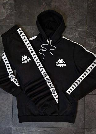 Мужской спортивный костюм kappa + жилетка черный с лампасами комплект каппа весенний xl (b)