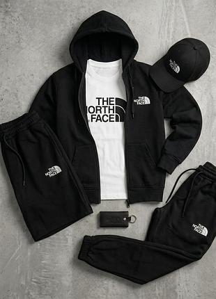 Чоловічий спортивний костюм the north face 5в1 чорний комплект зе норт фейс кофта штани шорти футболка кепка (b)