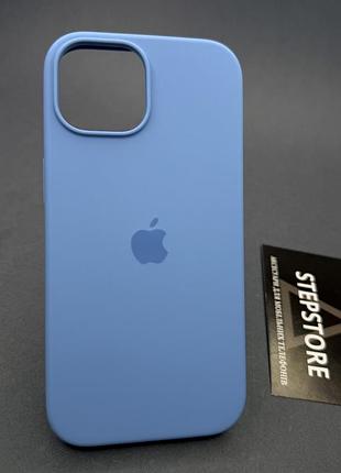 Чехол для iphone 15 silicone case квадратный с микрофиброй закрытым низом силиконовый светло-голубой (cornflower)