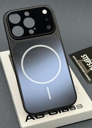 Чехол для iphone 15 pro с magsafe и линзами на камеру стеклянный матовый glass acrylic case черный (без линз на камере)