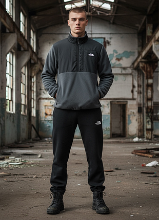 Чоловічий зимовий спортивний костюм the north face темно-сірий флісовий комплект зе норт фейс плюшевий m (b)
