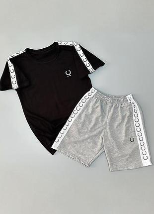 Мужской летний костюм fred perry футболка шорты черный с серым комплект фред перри с лампасами xl (b)