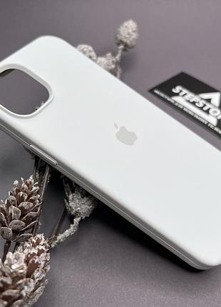 Чехол для iphone 15 silicone case квадратный с микрофиброй закрытым низом силиконовый белый (white)