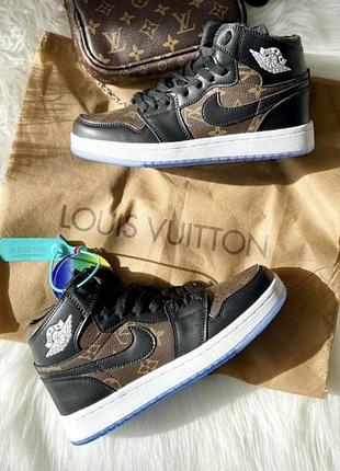 Nike air jordan 1 mid x louis vuitton брендові жіночі високі кросівки найк джордан
