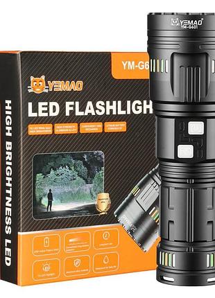 Фонарь yemao ym-g601 tg 60w, 4x18650, power bank, зу type-c, zoom, кейс