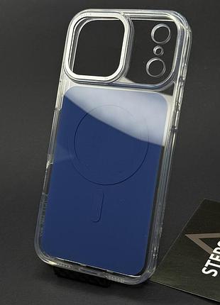Чохол для iphone 17 pro max clear case with magsafe з кольоровою кришкою та захистом на камері синій (deep blue)