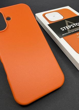 Чехол leather case для iphone 17 6.3 с magsafe без лого с анимацией под кожу с закрытым низом оранжевый