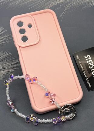 Чехол для samsung a26 (а266) / a17 (a175) с закрытой камерой силиконовый противоударный объемный с ремешком жемчужный