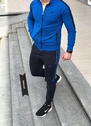 Мужской спортивный костюм nike кофта на змейке + штаны синий найк без капюшона весенний осенний xl (b)