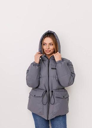 Жіноча куртка сіра до -5 °c з капюшоном утеплена весняна осінка l/xl (b)